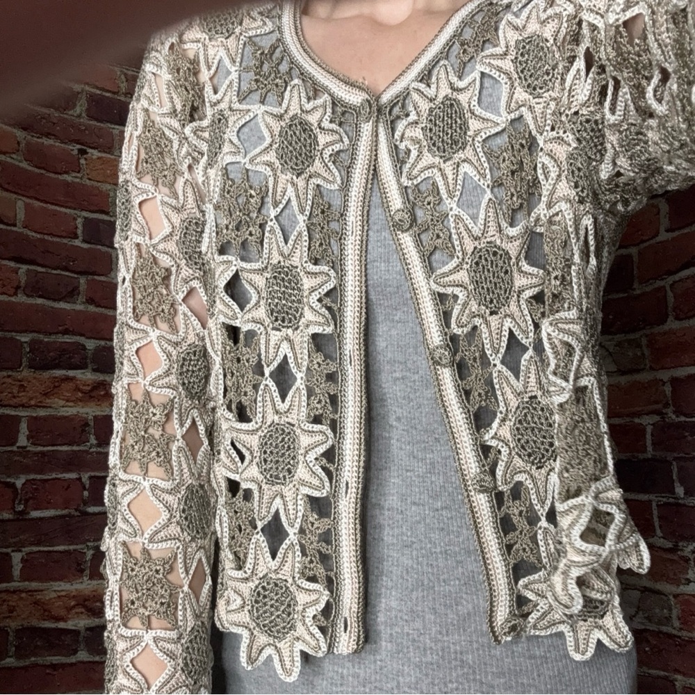 Handmade Crochet Star Pattern Cardigan - Picture 4 of 8